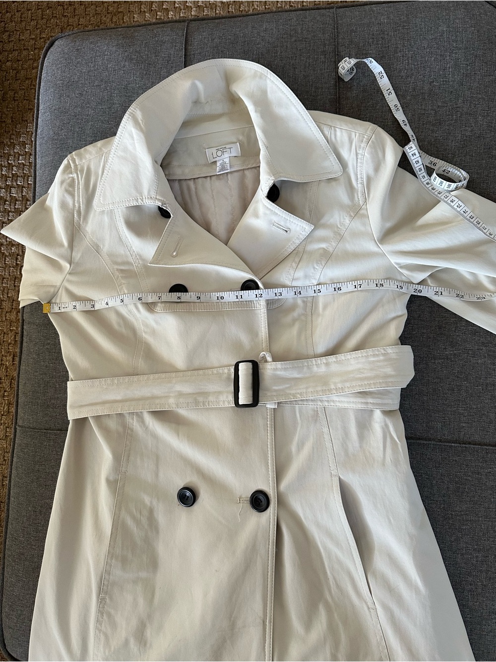 LOFT Cream Double-Breasted Trench Coat with Belt - Picture 11 of 13